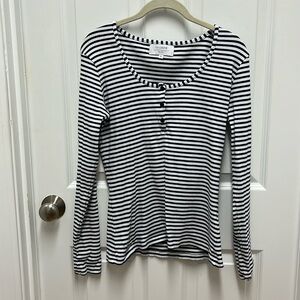 La Ligne Navy &‎ White Striped Scoop Neck Long Sleeve T-Shirt